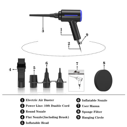 500W Electric Compressed Air Duster Blower Canned Air Spray for Computer PC Keyboard Clean Hair Dryer,Air Pump for Inflatables