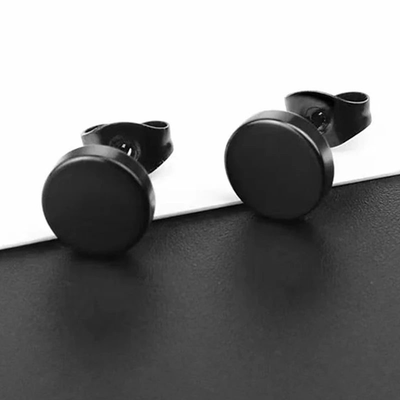 1 Pairs Punk Stainless Steel Stud Earrings Black Earrings Set For Men Women Vintage Hip Hop Piercing Ear Jewelry Accessories