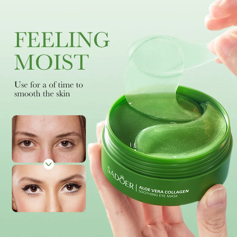 60PCS=30 Pairs Aloe Vera Eye Mask Moisturizing Collagen Hyaluronic Acid Gel Eye Patches Reduce Wrinkles Dark Circles