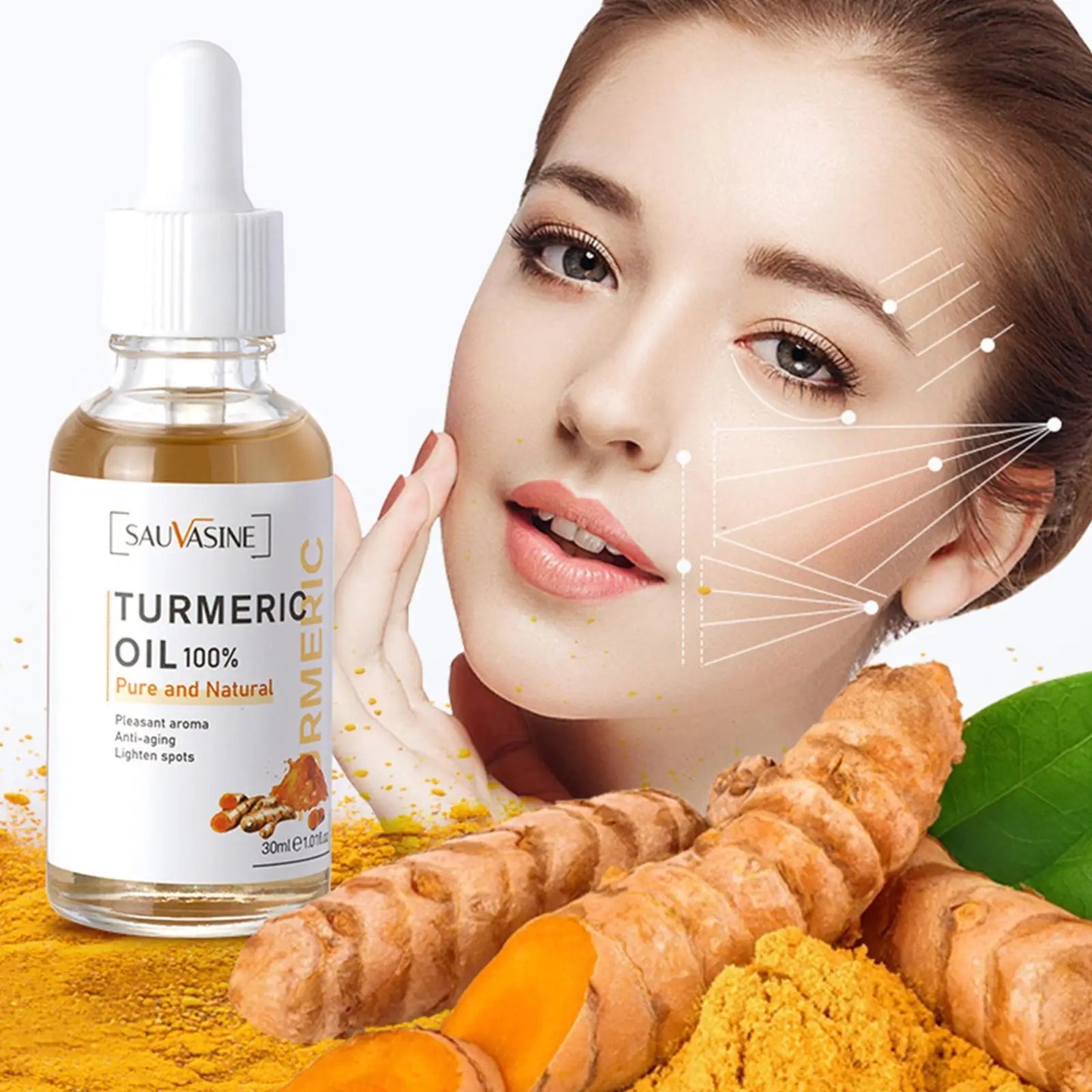 5pcs Face Care Sets Turmeric Facial Acne Cleansing Cream Anti-Aging Serum Dark Skin Moisturizing Spots Turmeric Fade O8B2