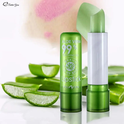 Lip Balm Lipstick Aloe Vera Strawberry Makeup Lip Care Lipstick Color Mood Changing Long Lasting Moisturizing Lipstick Beauty