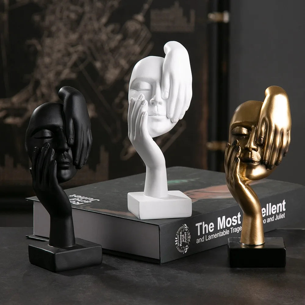 Nordic Vintage Silence Is Gold Statue Resin Thinker Sculptures Figurines Home Decor Resin Craft Office Decor Modern Art Estatua