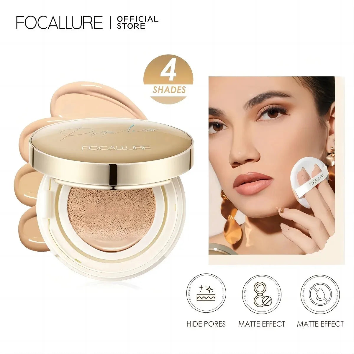 FOCALLURE Waterproof Matte Air Cushion Poreless BB＆CC Cream High Coverage Oil-control Soft Face Makeup Foundation Base Cosmetics