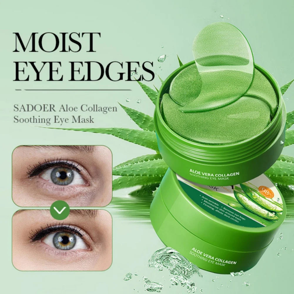 80g (60Pcs/30Pairs) Aloe Vera Smooth Eye Masks Hydrating Anti-Aging Beauty Health Collagen Soothing Firming Moisturizing Care