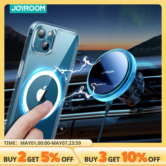 Joyroom Wireless Charging Magnetic Car Phone Holder Wireless Charger For iPhone 14 13 12 Pro Max Bluer Light Phone Holder In Car