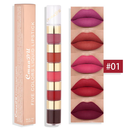 5 In 1 Matte Lipstick Kit Combo Strip Velvet Sexy Red Lip Tint Non-stick Cup Lip Gloss Lip Oil Makeup Lips Cosmetic Set