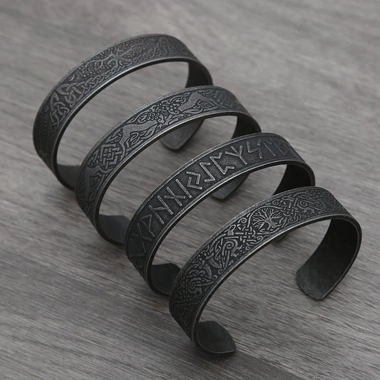 Black Stainless Steel Viking Rune Bracelets For Men Women Retro Viking Tree of Life Bracelet Biker Fashion Jewelry Amulet Gift