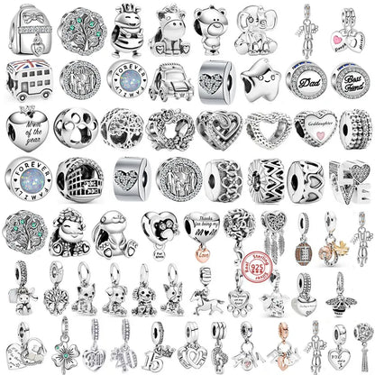Sterling Silver Number Puppy Family beads Pendant Fit Pandora 925 Original Charms bracelets for Women Gift Fine Jewelry Making