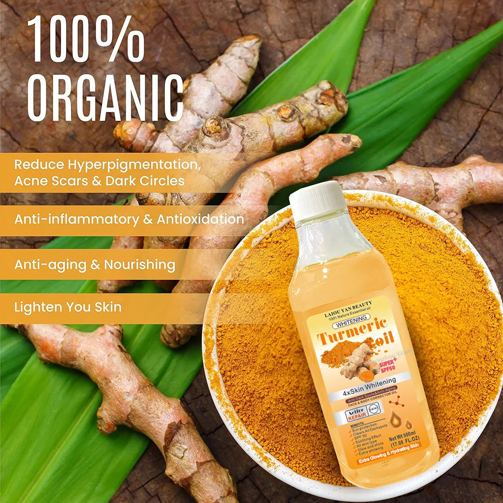 500ml Turmeric Remove Dark Spots Essential Oil for Women Moroccan Ginger Anti Wrinkle Serum Men Whitening Moisturizing Skin Care