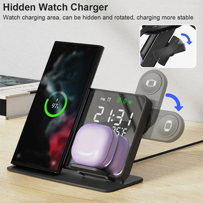 3 in 1 Wireless Charger For Samsung Galaxy Watch 6 5 Pro Fast Charging Station For Galaxy S24 S23 S22 Alarm Clock Chargers Stand