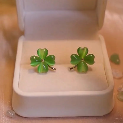 Elegant Luxurious Lucky Clover Opal Earrings for Women Green Colour Love Heart Crystal Earring 2023 New Jewelry for Mom