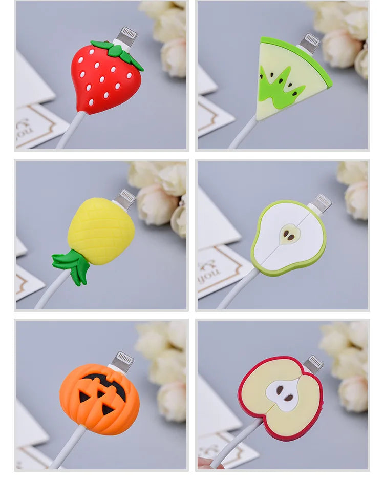 Cute Cartoon Phone USB Cable Protector For Apple iphone Cable Chompers Cord Fruit Bite Charger Wire Holder Organizer Protection