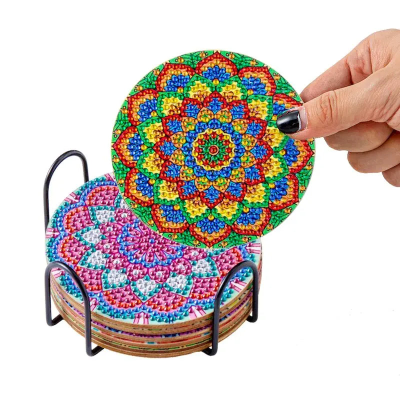 PhotoCustom 6Pcs DIY Diamond Painting Mandala Flowers Coaster Drink Cup Cushion Diamond Embroidery Kit For Kitchen Decor Set