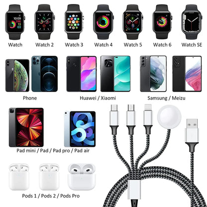 4 in 2 Multi Charging Cable For Iwatch Iphone Charger Usb Type-C Fast Charging Cable High-Quality Airpods iPad Accessories