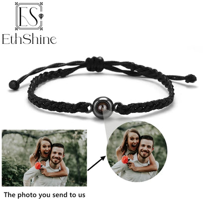 EthShine Personalized Circle Photo Bracelet Custom Projection Photo Bracelets Couple Memorial Jewelry Christmas Gift Women Men