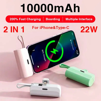 Capsule Mini Wireless Power Bank Large Capacity 10000mAh Fast Charging Power Bank Emergency External Battery for iPhone Type-c