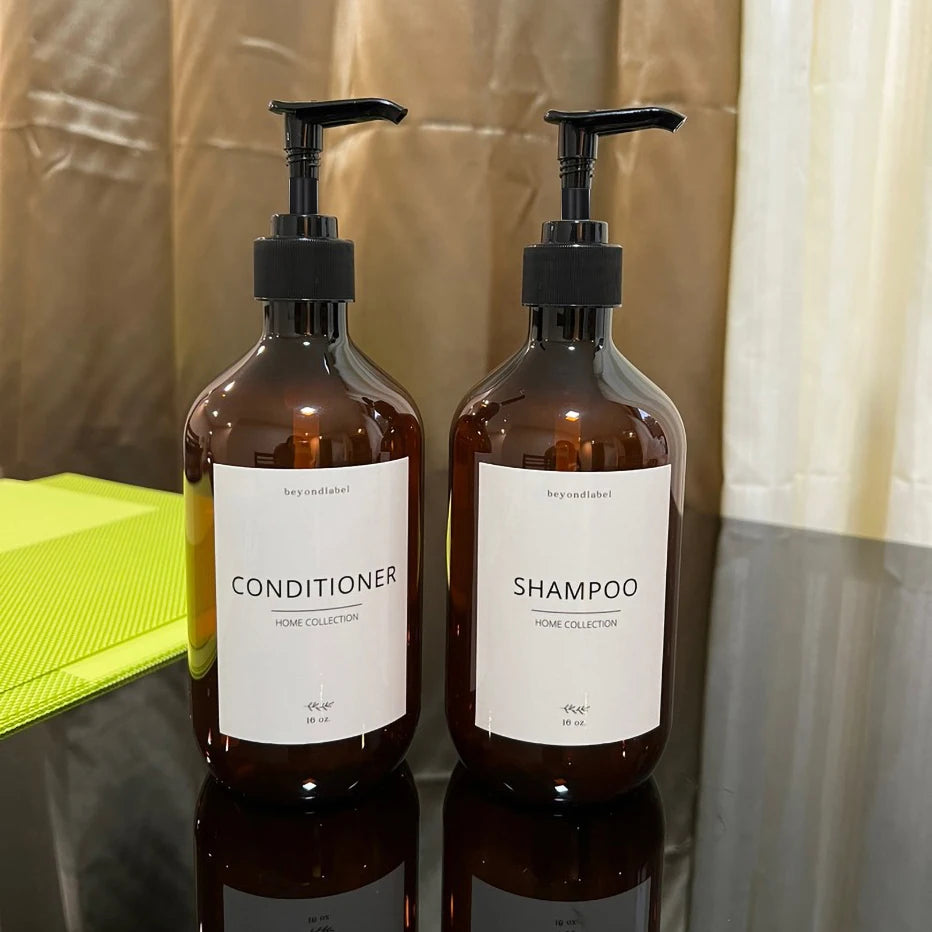 Refillable Amber Shampoo Shower Gel Empty Bottles with Pump Shampoo Conditioner Body wash Dispenser for Hotel Bathroom 500ml