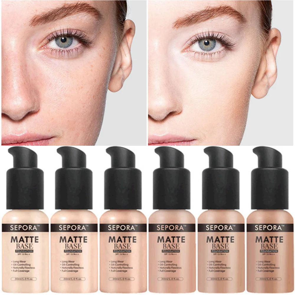 30ml SEPORA 6 Colors Matte Liquid Foundation Oil Control Waterproof Full Coverage Facial Natural Concealer Base Makeup Cosmetics