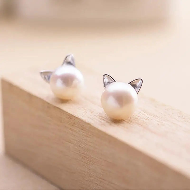 C Fashion Earings Jewelry Silver Color Small Pearl Cat Stud Earrings for Women Girls Summer Daisy Flower Earring Pendientes