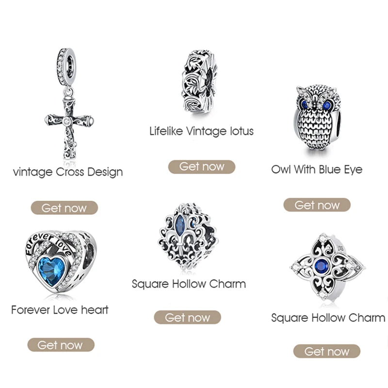 WOSTU 925 Sterling Silver Evil Eyes Charms Fatima Hand Hamsa Pendants For Women Vintage Heart Beads Fit DIY Bracelets Necklace