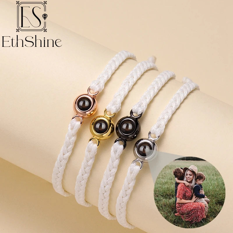 EthShine Personalized Circle Photo Bracelet Custom Projection Photo Bracelets Couple Memorial Jewelry Christmas Gift Women Men