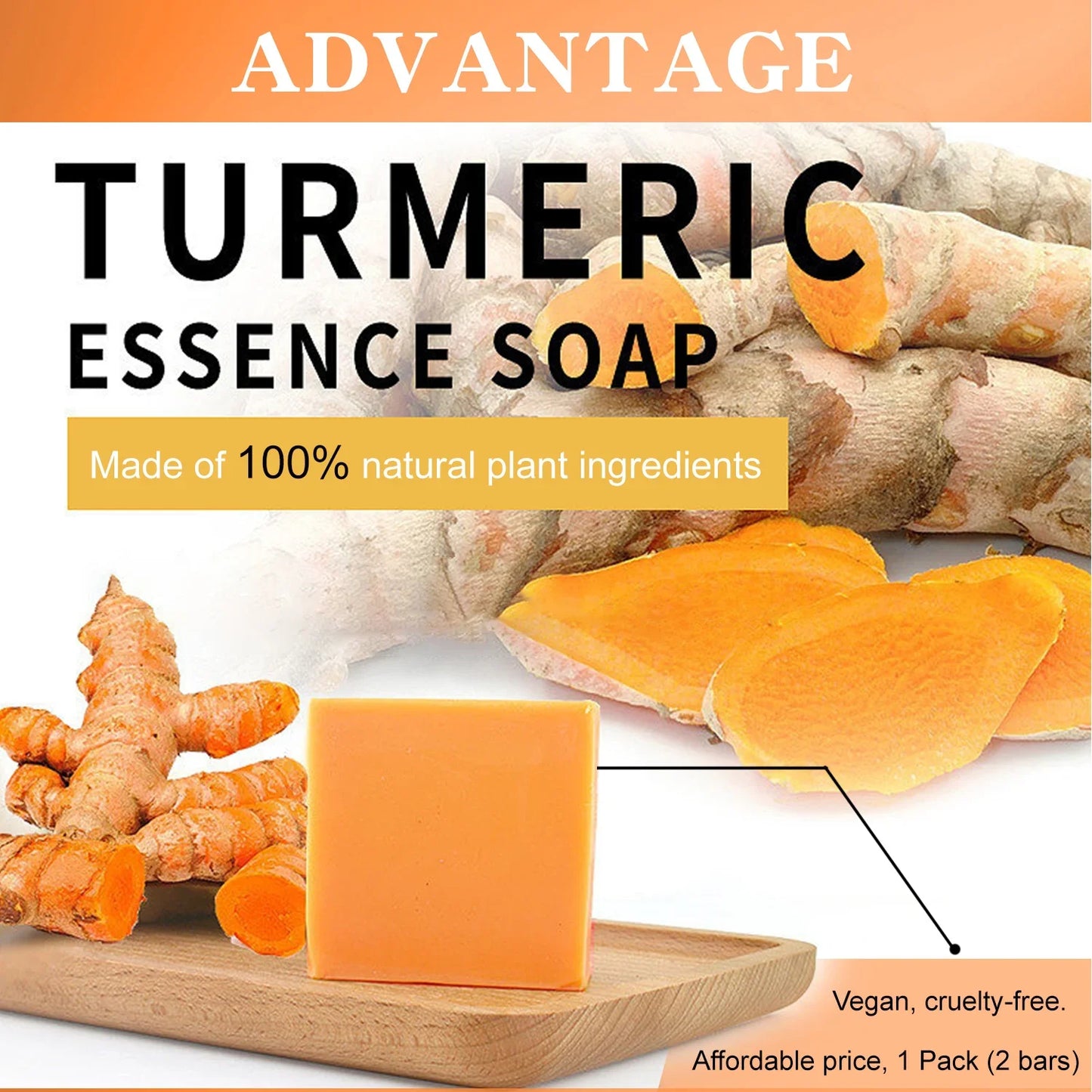 65g X2 Turmeric Soaps Natural Handmade Soap Clean Oil Control Removal Acne Skin Brightening Skin Care Whitening Soap Body Care