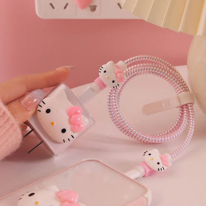 20W Protector For Iphone Charger Sanrio Hello Kitty Data Cable Protective Sleeve Cartoon Cute Pvc Protective Cover Accessories