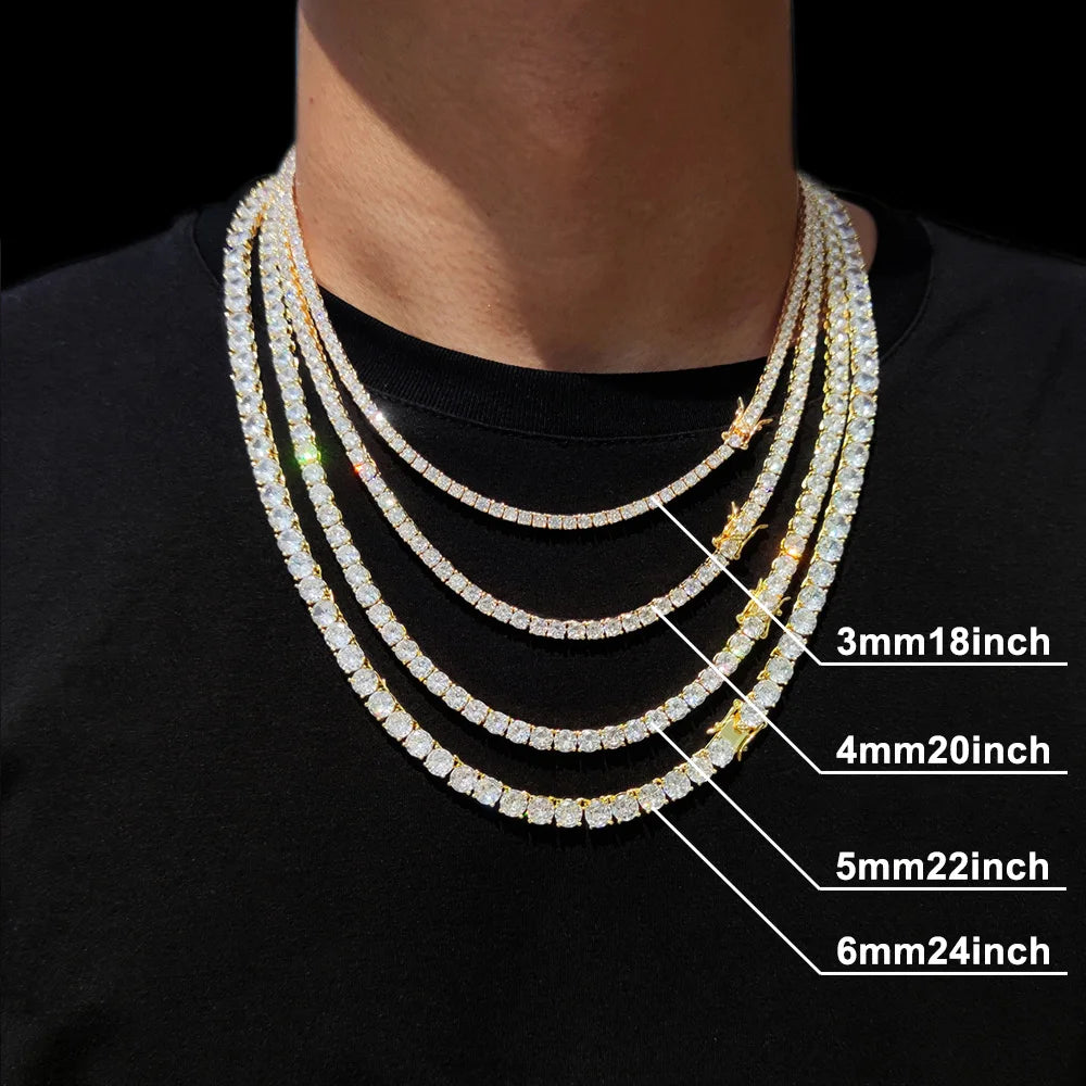 Hip Hop Jewelry Iced Out Tennis Chain Bling CZ Men Diamond Cubic Zirconia Choker Necklace Women