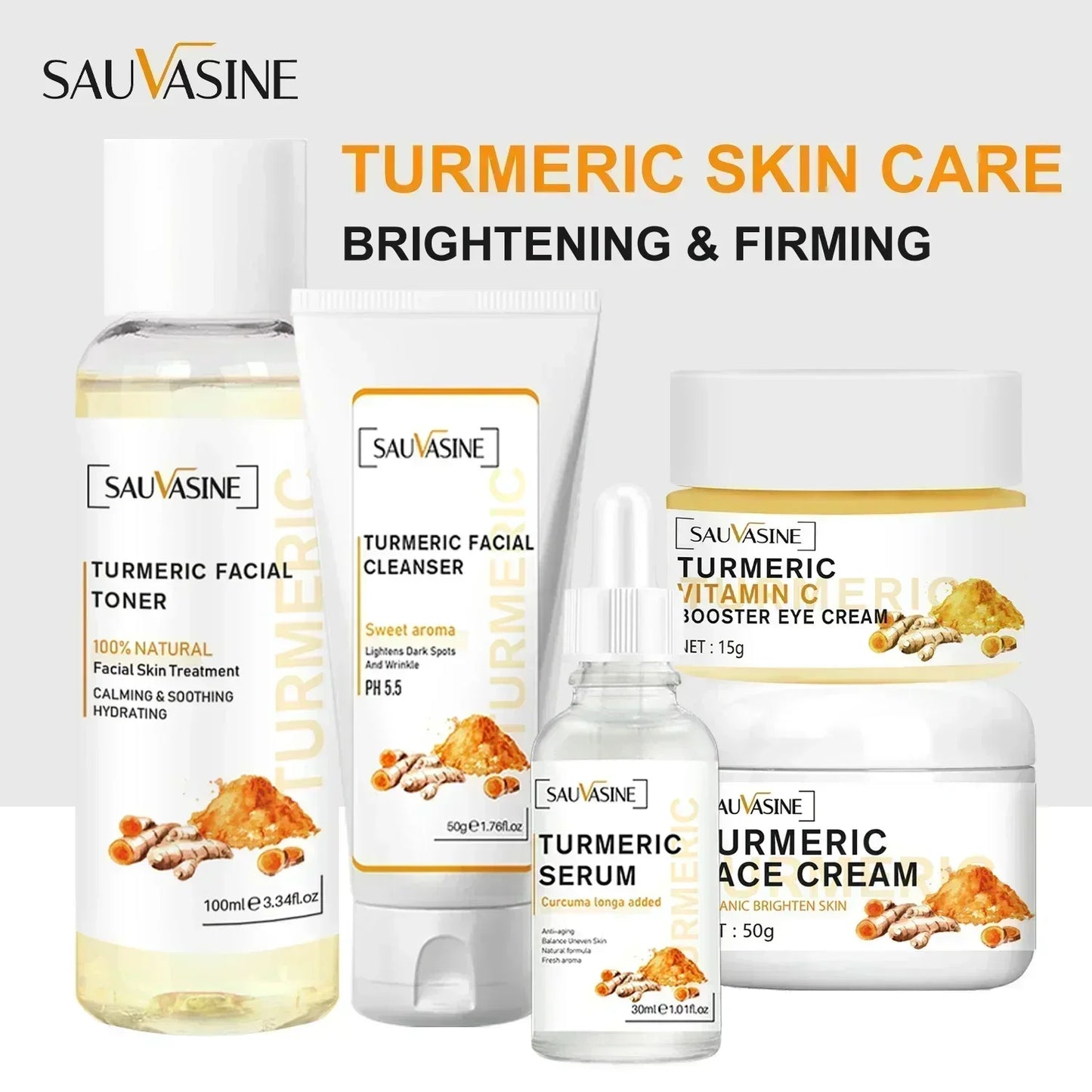 Turmeric Face Skin Care Set Facial Products Kits Anti Acne Lighten Dark Spot Glowing Moisturizing Cream for Dark Skin