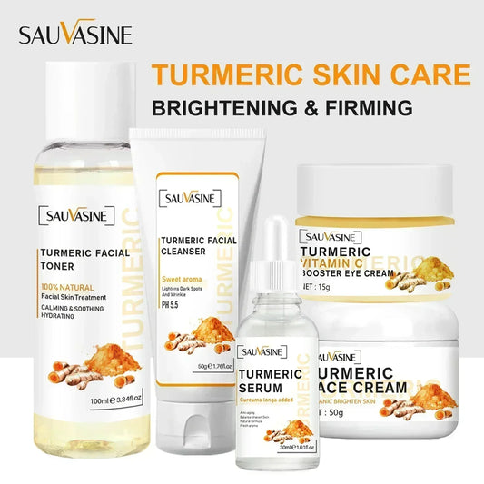 Turmeric Face Skin Care Set Facial Products Kits Anti Acne Lighten Dark Spot Glowing Moisturizing Cream for Dark Skin