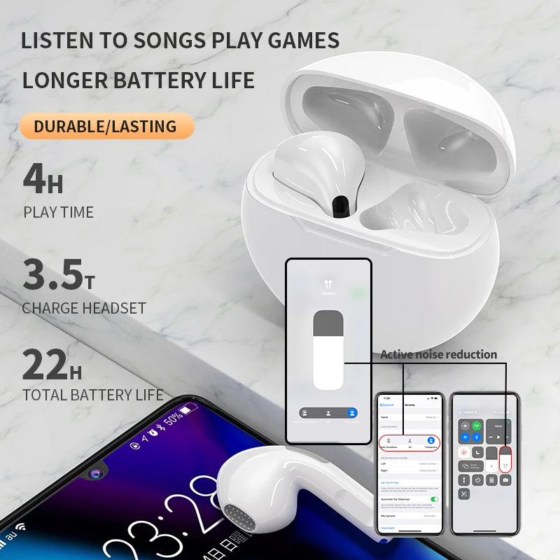 Air Pro6 Tws Smart Touch Control Wireless Headphones Bluetooth 5.2 Earphones Sport Earbuds Music Headset for All Smartphones