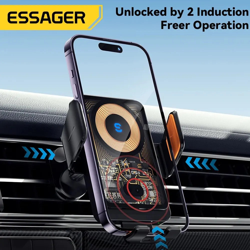 Essager 15W Qi Wireless Charger Car Phone Holder Air Vent Mount Stand For iPhone Samsung Cell Phone Support Fast Charging