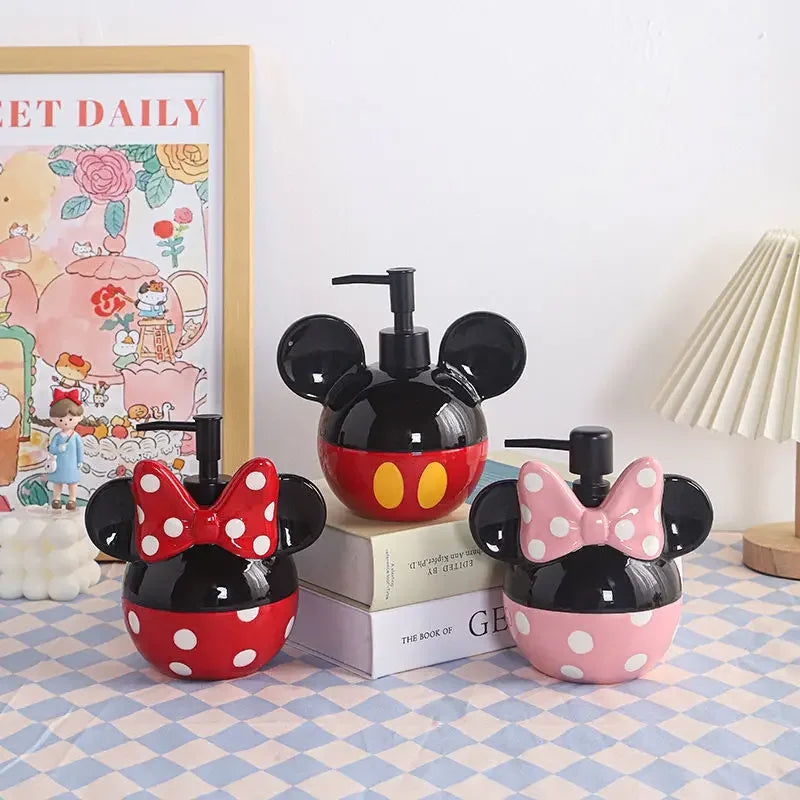 Disney Mickey Mouse Liquid Soap Bottle Ceramic Cartoon Super Large Capacity Shampoo Hand Sanitizer Body Wash Lotion Empty Bottle