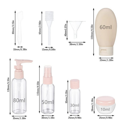 8pcs Travel Bottle Set Empty Refillable Spray Squeeze Shampoo Soap Cream Conditioner Lotion Body Wash Container Kit for Toiletry