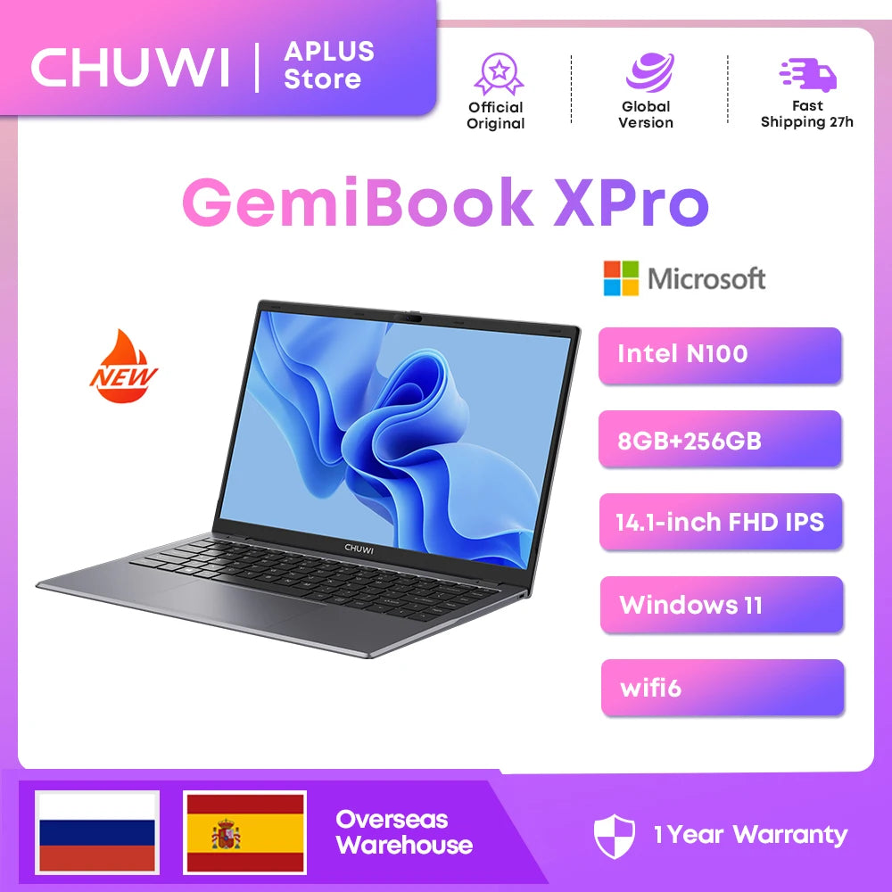 CHUWI GemiBook XPro Laptop 8GB RAM 256GB SSD Intel Alder Lake N100 14.1'' 1920X1080 FHD Display Cooling Fan Windows 11 Notebook