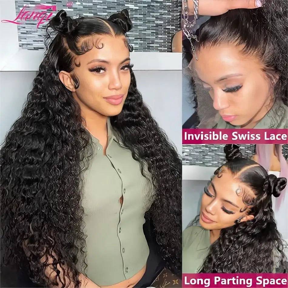 Deep Wave Glueless Wig Human Hair Ready To Wear 13x4 Curly Lace Front Human Hair Wig 250 Density Transparent Lace Frontal Wig