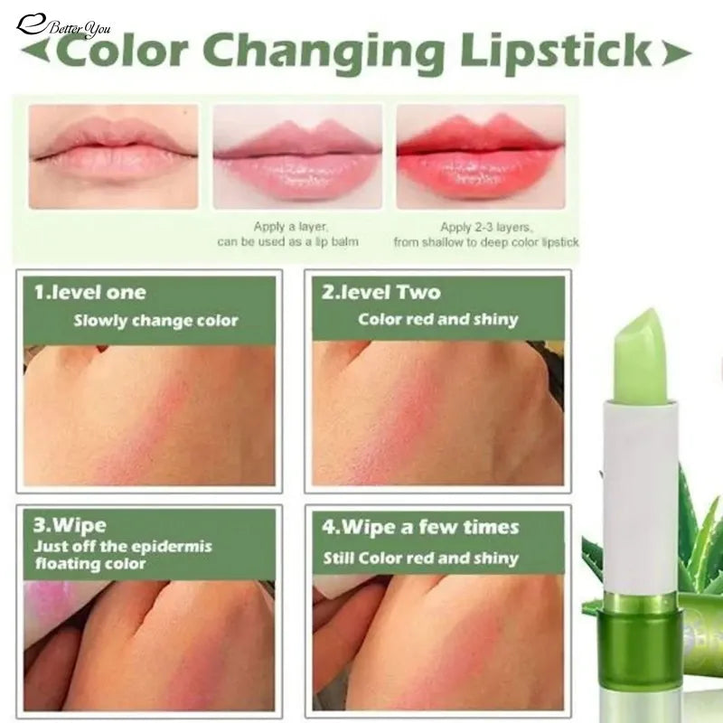 Lip Balm Lipstick Aloe Vera Strawberry Makeup Lip Care Lipstick Color Mood Changing Long Lasting Moisturizing Lipstick Beauty