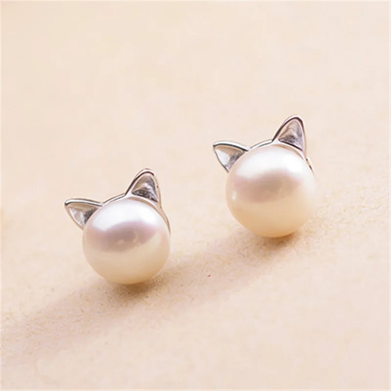 C Fashion Earings Jewelry Silver Color Small Pearl Cat Stud Earrings for Women Girls Summer Daisy Flower Earring Pendientes