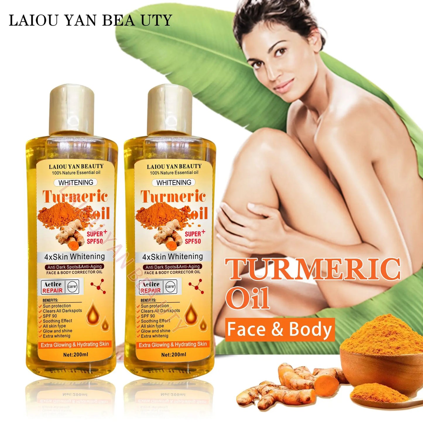 200ml Turmeric Remove Dark Spots Essential Oil for Women Moroccan Ginger Anti Wrinkle Serum Men Whitening Moisturizing Skin Care