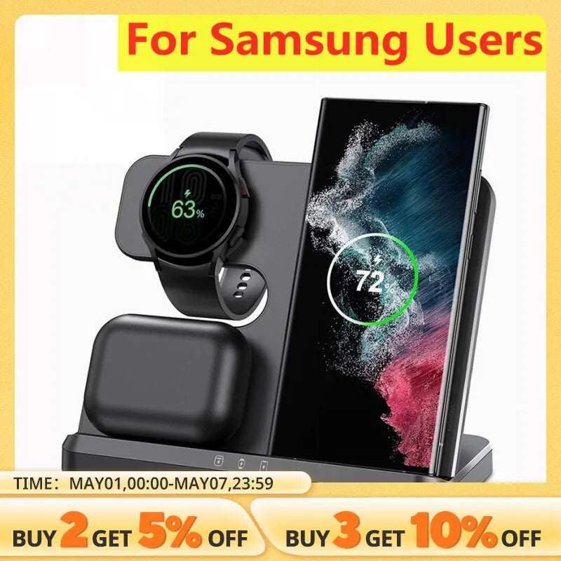 3 in 1 Wireless Charger Stand For Samsung S23 S22 S21 S20 Ultra Note Galaxy Watch 5 4 Active Buds 15W Fast Charging Dock Station