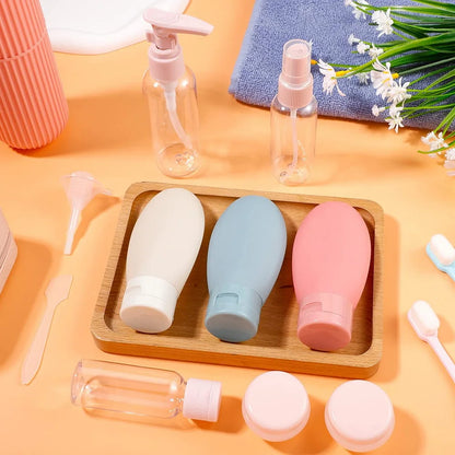 8pcs Travel Bottle Set Empty Refillable Spray Squeeze Shampoo Soap Cream Conditioner Lotion Body Wash Container Kit for Toiletry