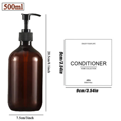 Refillable Amber Shampoo Shower Gel Empty Bottles with Pump Shampoo Conditioner Body wash Dispenser for Hotel Bathroom 500ml