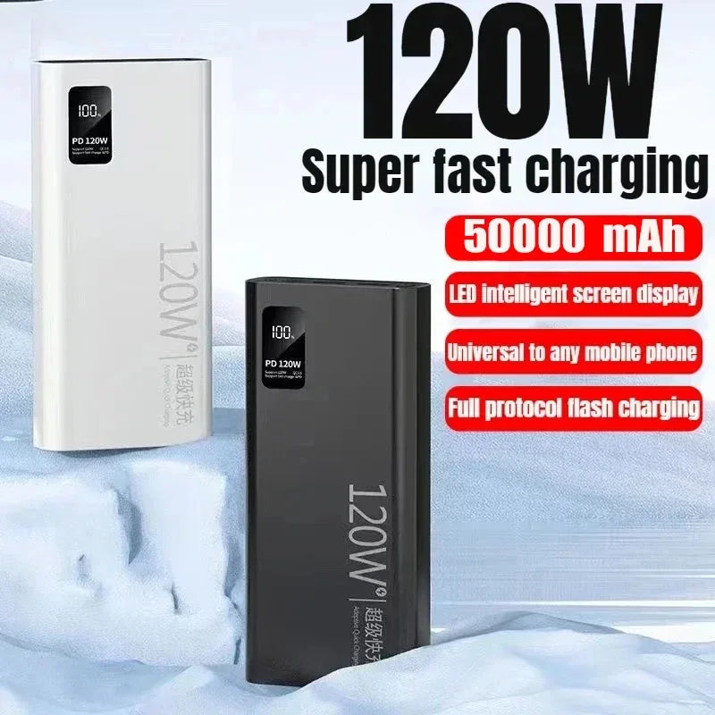 50000 mAh Power Bank 120W Super Fast Charging 100% Sufficient Capacity Portable Battery Charger for iPhone Xiaomi Huawei Samsung