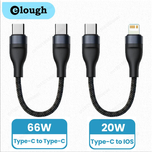 0.25m USB Data Cable USB C To C cable For iPhone Charger Nylon Braid 66W Fast Charging Cord For iPhone 14 13 Power Bank