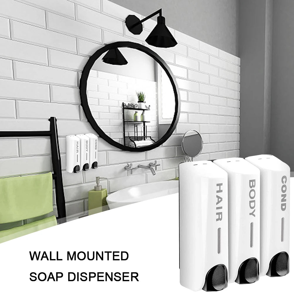 Triple 350ml Body Wash Dispenser Multi-Purpose Wall-Mount Washing Lotion Soap Container Heat-Resistant for Bathroom Accessories