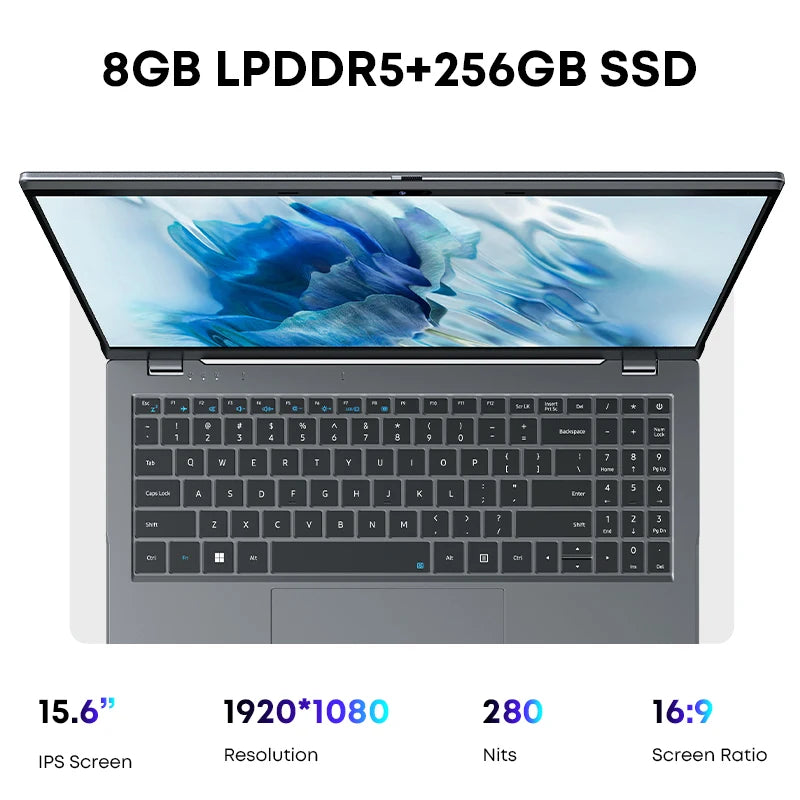 CHUWI 15.6" GemiBook Plus Laptop Intel N100 Graphics for 12th Gen 16GB RAM 512GB SSD 1920*1080P With Cooling Fan Windows 11