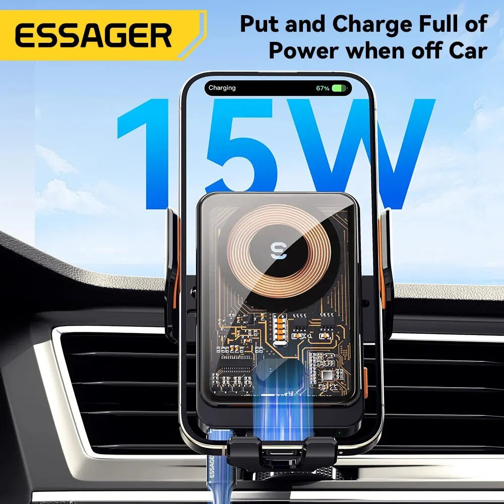 Essager 15W Qi Wireless Charger Car Phone Holder Air Vent Mount Stand For iPhone Samsung Cell Phone Support Fast Charging