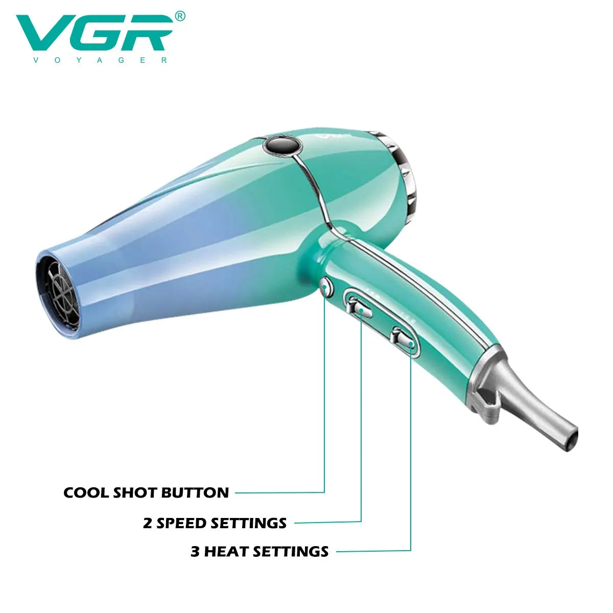 VGR Hair Dryer Professional Hair Dryer 2400W High Power Overheating Protection Strong Wind Drying Hair Care Styling Tool V-452