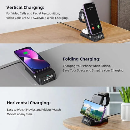 15W 4 In 1 Wireless Charger Stand For iPhone 14 13 12 11 X Samsung Galaxy S22 S21 Apple Watch Airpods Fast Charging Dock Station