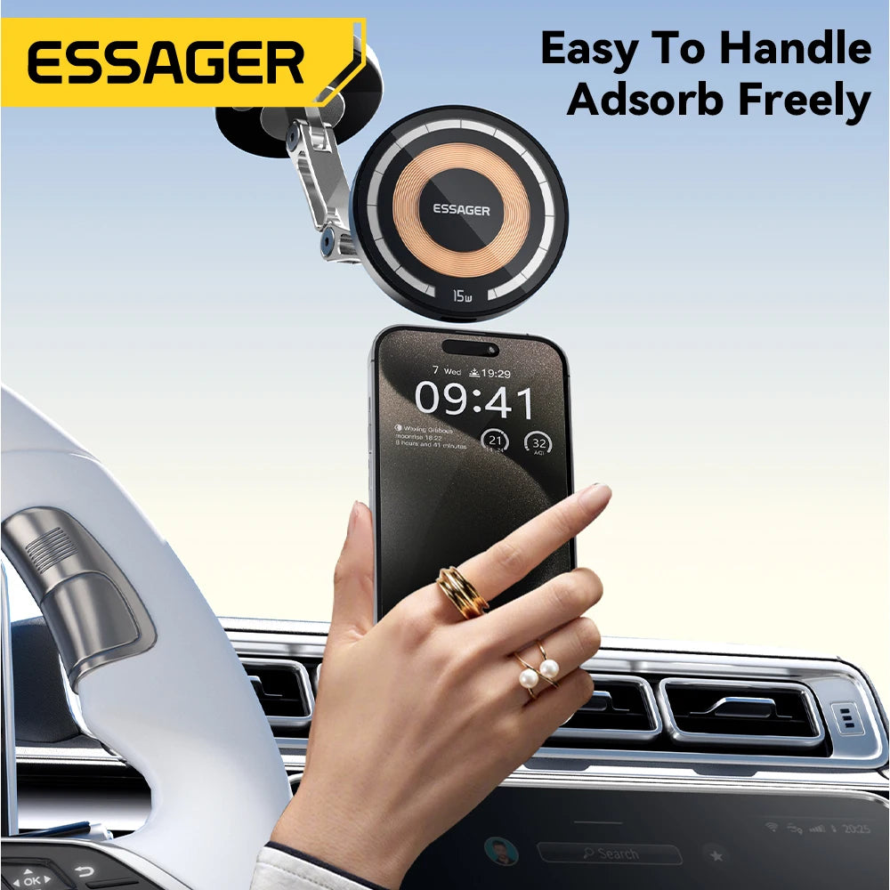 Essager Magnetic Wireless Charger Car Phone Holder 15W Fast Charging Easy Paste Mount Stand For Magsafe iPhone 15 14 13 Pro Max